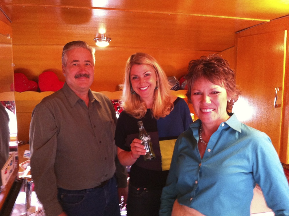 Carri Wilbanks with Richard & Vicky Nash inside a fully Restored 1962 Shasta AirFlyte