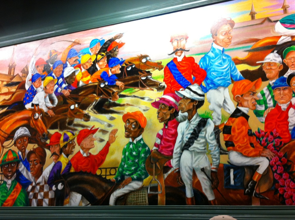Murals on the clubhouse level at Churchill Downs, painted by Pierre Bellocq, illustrate the winning jockeys and trainers in the Kentucky Derby.